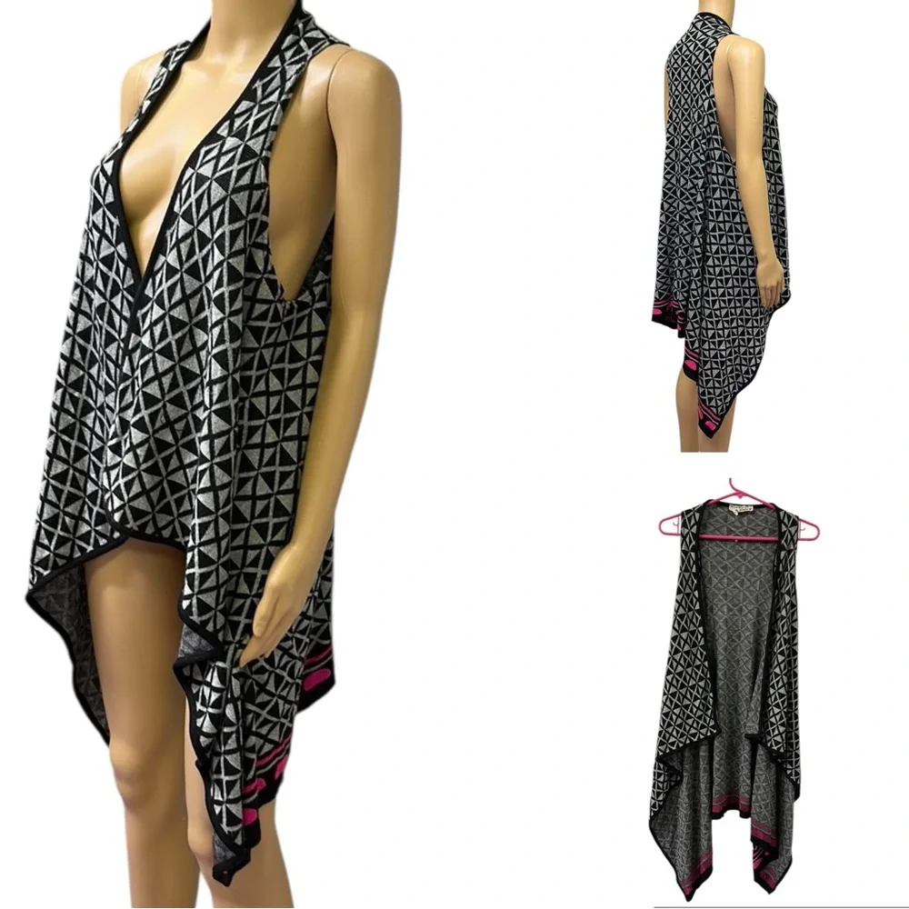 Im in Love with Derek Asymmetrical Knit Long Sleeveless Open Front Vest L to XL